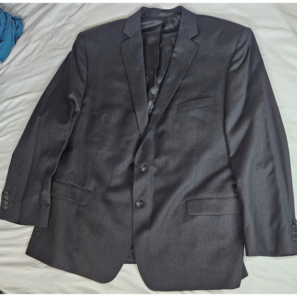 Calvin Klein Mens 48R Blazer Charcoal Gray 100% Wool 2 Button Suit Jacket 48 R - Picture 2 of 16